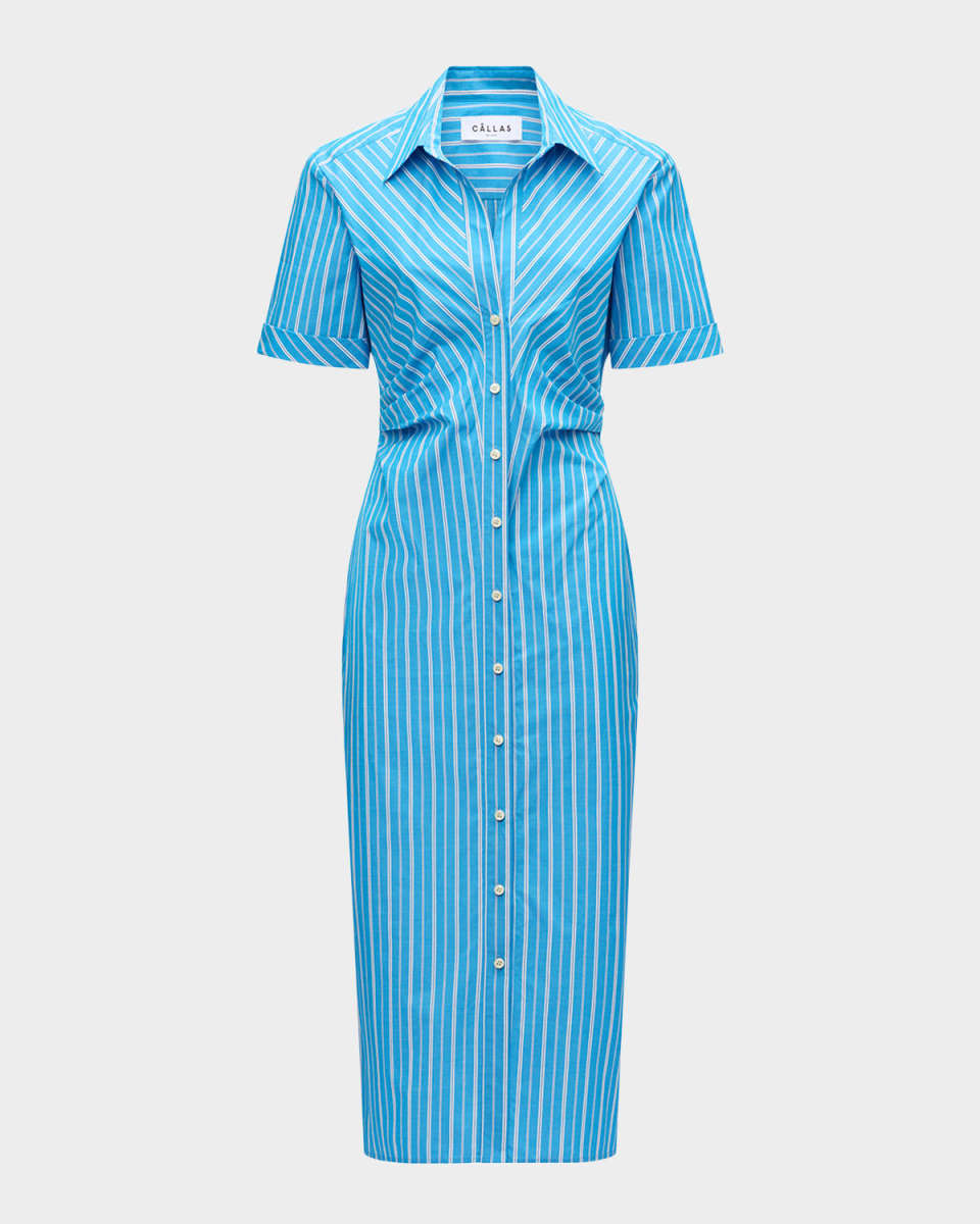 Lou Pleated Striped Cotton Midi Shirtdress